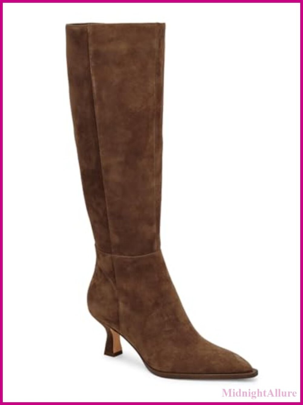 Kitten Heel Pointed Toe Knee High Boots Side Zipper PU Leather Tall Dress Shoes